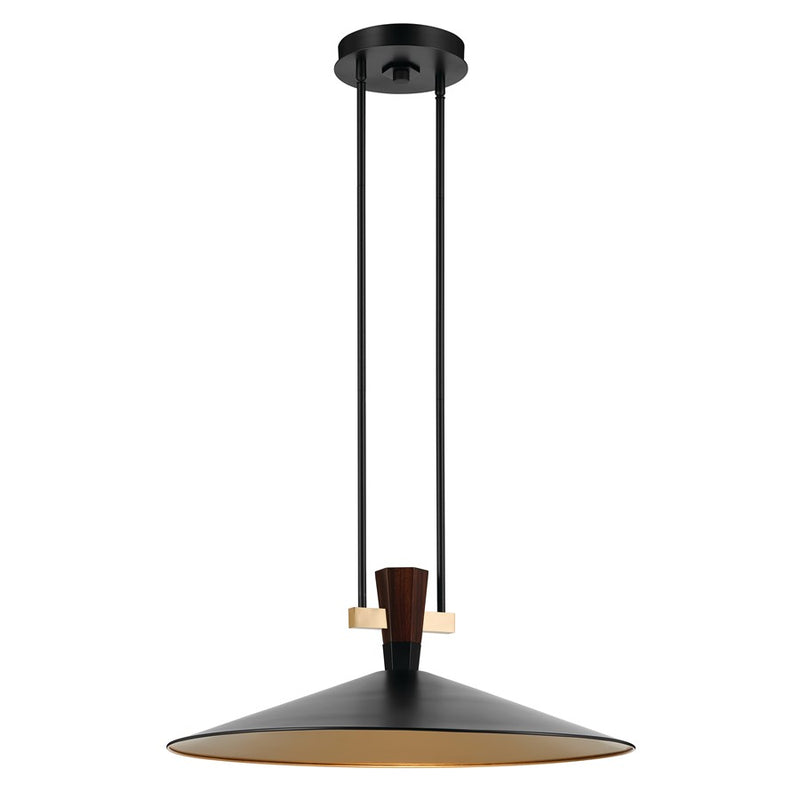 Kichler Tenon 28in 1-Light LED Pendant | Industrial Black Steel and Walnut | Kitchen Island & Dining Room | 11 in H | Model 52833BKLED