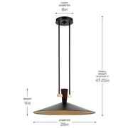 Kichler Tenon 28in 1-Light LED Pendant | Industrial Black Steel and Walnut | Kitchen Island & Dining Room | 11 in H | Model 52833BKLED