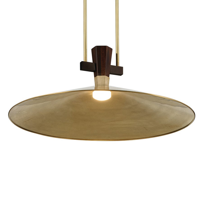 Kichler Tenon 28in 1-Light LED Pendant | Industrial Lacquered Brass and Black Walnut | Kitchen Island | 11 in H | Model 52833LBRLED
