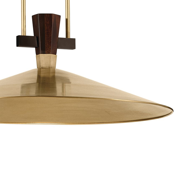 Kichler Tenon 28in 1-Light LED Pendant | Industrial Lacquered Brass and Black Walnut | Kitchen Island | 11 in H | Model 52833LBRLED