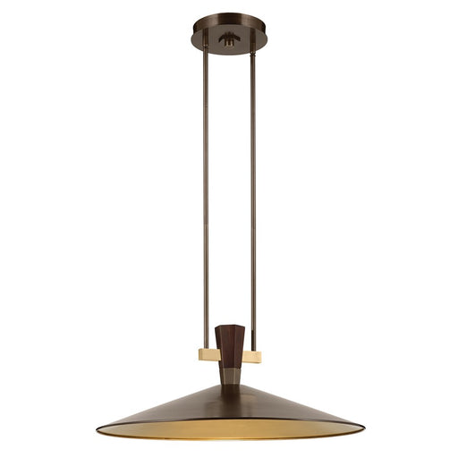 Kichler Tenon 28in 1-Light LED Pendant | Industrial Lacquered Bronze and Walnut | Kitchen Island & Dining Room | 11in H | Model 52833LBZLED