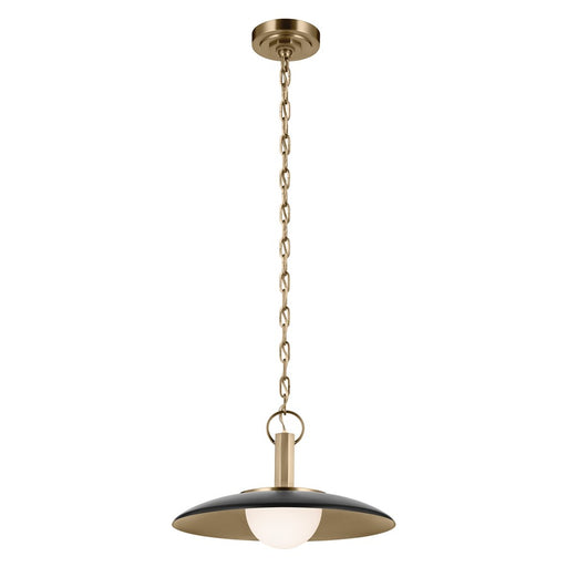 Kichler Kurio 16in 1-Light Pendant | Modern Black Steel and Etched Opal Glass | Kitchen Island & Dining Room | 10 in H | Model 52834BK