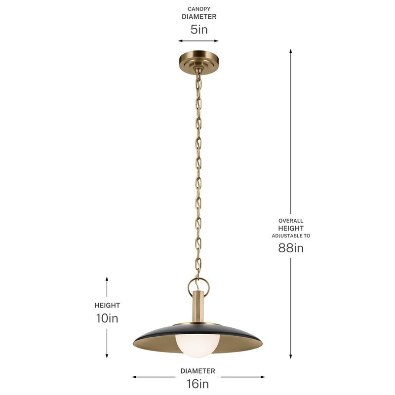 Kichler Kurio 16in 1-Light Pendant | Modern Black Steel and Etched Opal Glass | Kitchen Island & Dining Room | 10 in H | Model 52834BK