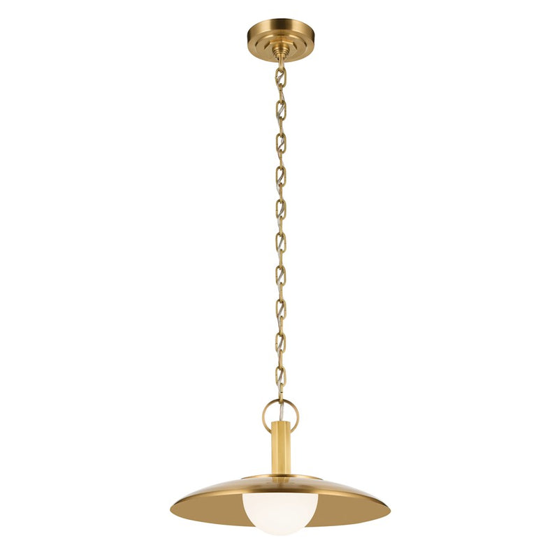 Kichler Kurio 16in 1-Light Pendant | Modern Lacquered Brass and Etched Opal Glass | Dining Room & Kitchen Island | 16 x 16 x 10 in | Model 52834LBR
