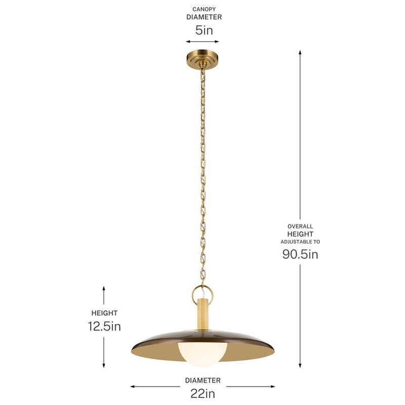 Kichler Kurio 22in 1-Light Pendant | Industrial Lacquered Bronze and Etched Opal Glass | Kitchen Island | 12.5 in H | Model 52835LBZ