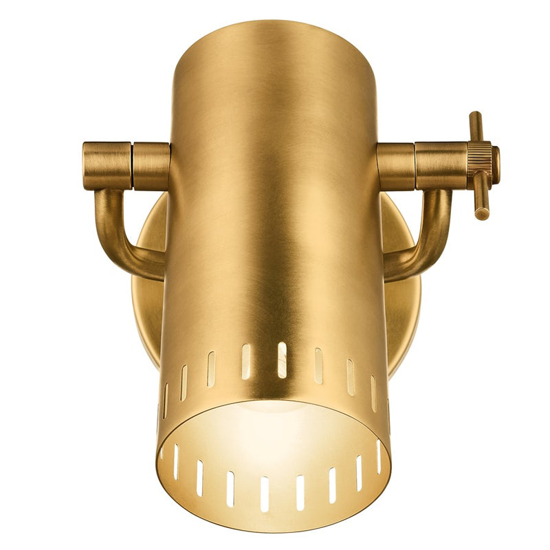 Kichler Ruehl 7.25in 1-Light Wall Sconce | Modern Lacquered Brass Brass | Bedroom & Hallway Accent | 6.25 x 7.25 x 6 in | Model 52840LBR