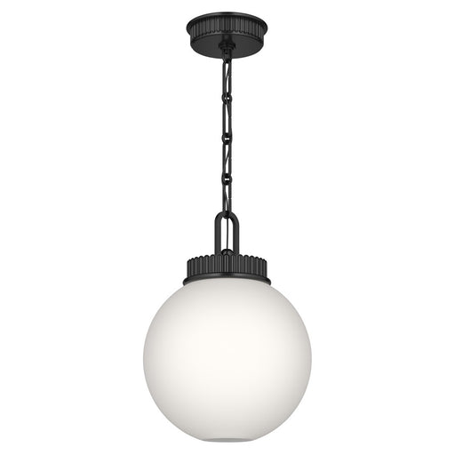 Kichler Andorra 11in 1-Light Pendant | Traditional Black Steel and Opal Glass Globe | Kitchen & Dining Room | 15 in H | Model 52866BK