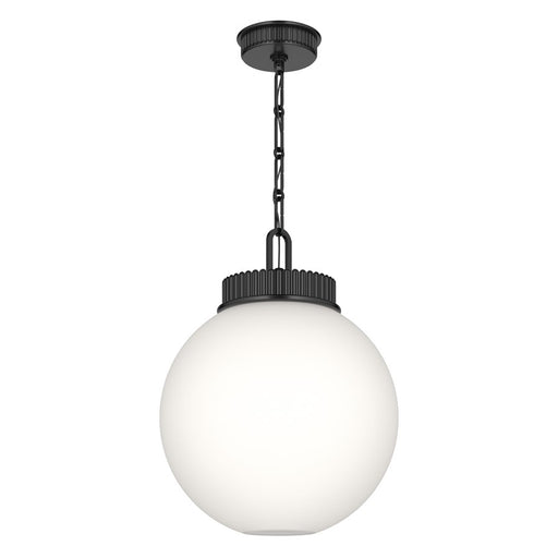 Kichler Andorra 15in 1-Light Pendant | Traditional Black and Satin Etched Opal Glass | Kitchen Island & Dining Room | 19in H | Model 52867BK