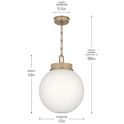 Kichler Andorra 15in 1-Light Pendant | Traditional Champagne Bronze and Satin Etched Opal Glass Globe | Kitchen Island & Dining Room | Model 52867CPZ