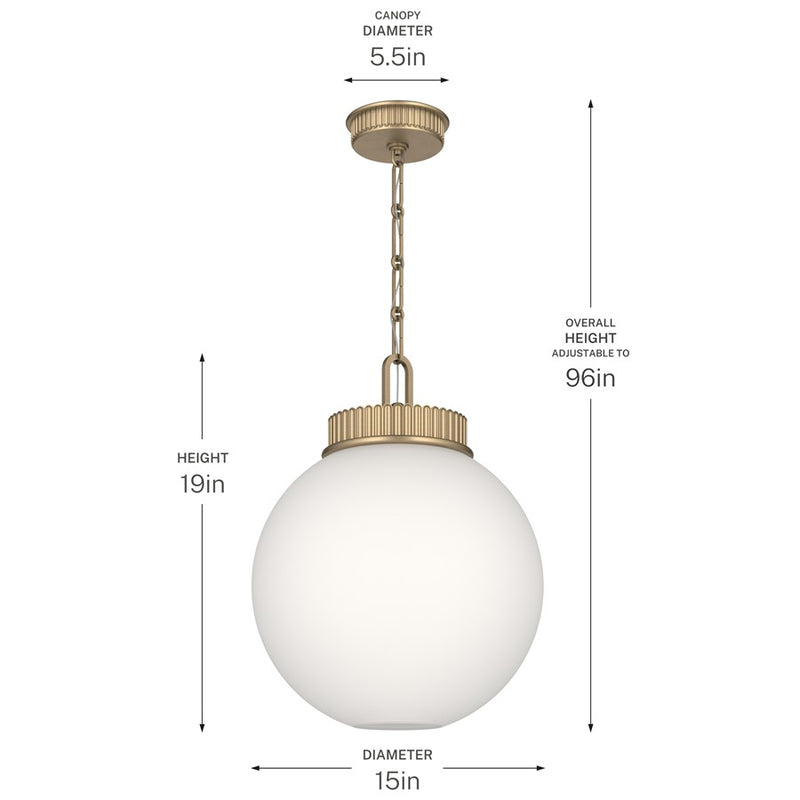 Kichler Andorra 15in 1-Light Pendant | Traditional Champagne Bronze and Satin Etched Opal Glass Globe | Kitchen Island & Dining Room | Model 52867CPZ