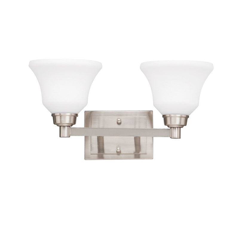 Kichler Langford 18in 2-Light Bath Vanity Light | Brushed Nickel and Satin Etched White Glass | Bathroom Vanity | 18 x 8.5 x 8.25 in | Model 5389NI