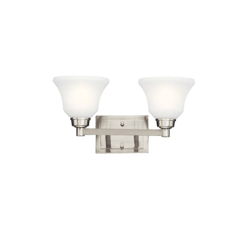 Kichler Langford 18in 2-Light LED Vanity Light | Brushed Nickel and Etched White Glass | Bathroom & Hallway | 17.5 x 8.5 in | Model 5389NIL18
