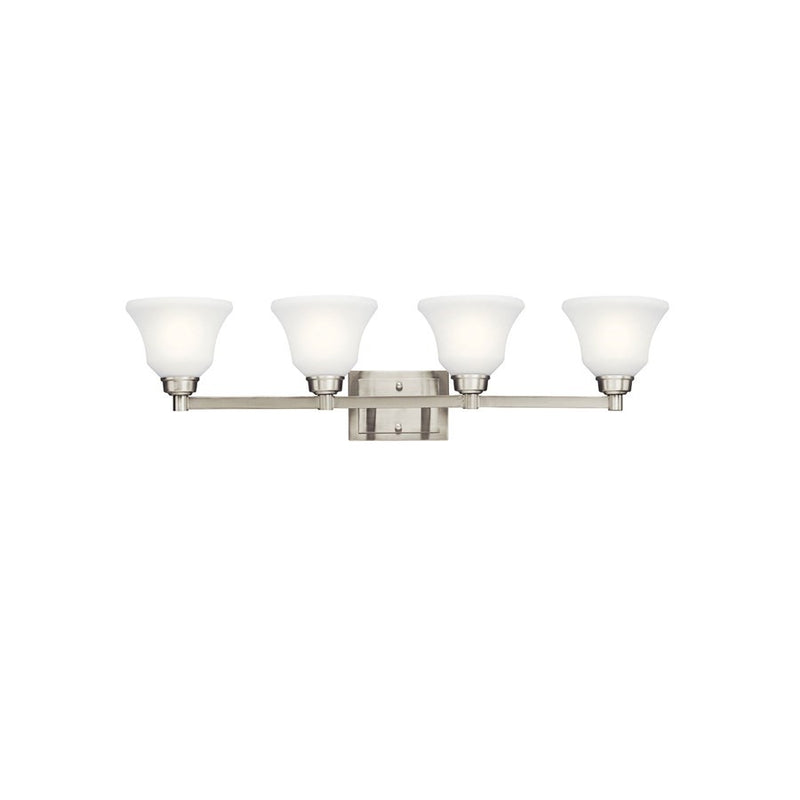 Kichler Langford 35in 4-Light LED Vanity Light | Brushed Nickel and Etched White Glass | Bathroom Vanity | 35 x 8 in | Model 5391NIL18