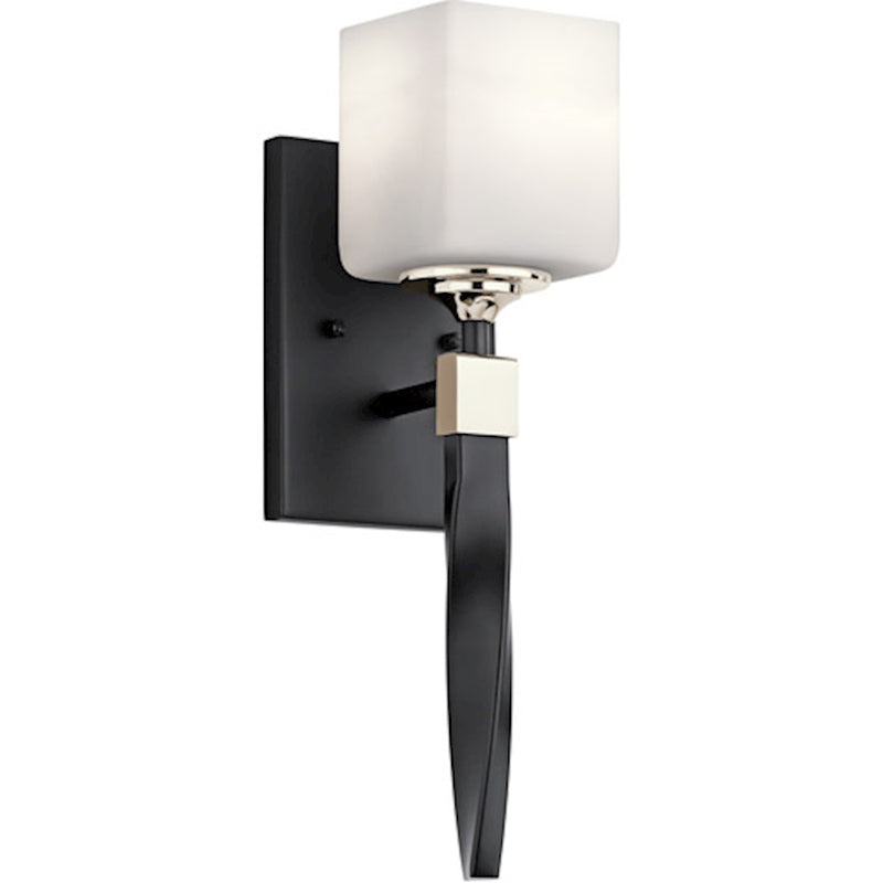 Kichler Marette 5in 1-Light Wall Sconce | Brushed Nickel and Satin Etched Opal Glass | Hallway & Bathroom Accent | 5 x 5.5 x 16.25 in | Model 55000NI