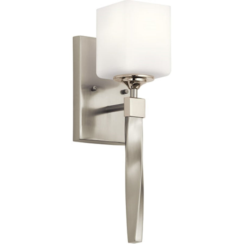 Kichler Marette 5in 1-Light Wall Sconce | Brushed Nickel and Satin Etched Opal Glass | Hallway & Bathroom Accent | 5 x 5.5 x 16.25 in | Model 55000NI