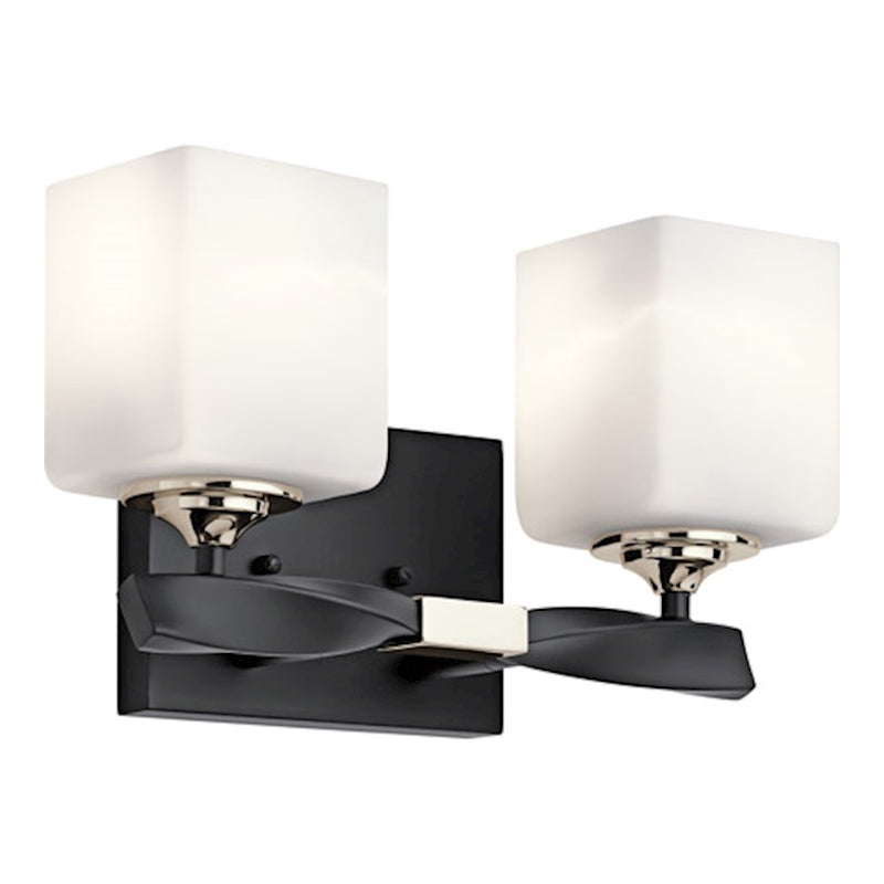 Kichler Marette 13.5in 2-Light Vanity Light | Traditional Black Steel and Satin Etched Opal Glass | Bathroom Vanity | 13.5 x 7.75 x 6 in | Model 55001BK