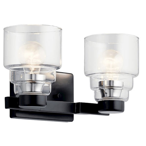 Kichler Vionnet 14.5in 2-Light Vanity Light | Contemporary Black Steel and Clear Glass | Bathroom Vanity Light | 14.5 x 7.5 x 6.75 in | Model 55011BK