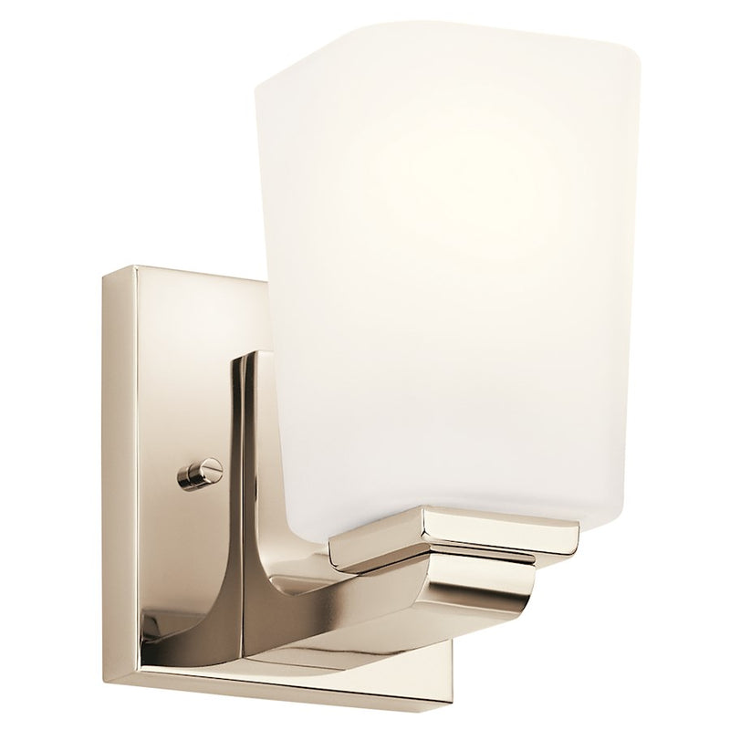 Kichler Roehm 1-Light Wall Sconce | Polished Nickel Steel | Bathroom Vanity & Hallway | 4.5 x 6.75 in | Model 55015PN