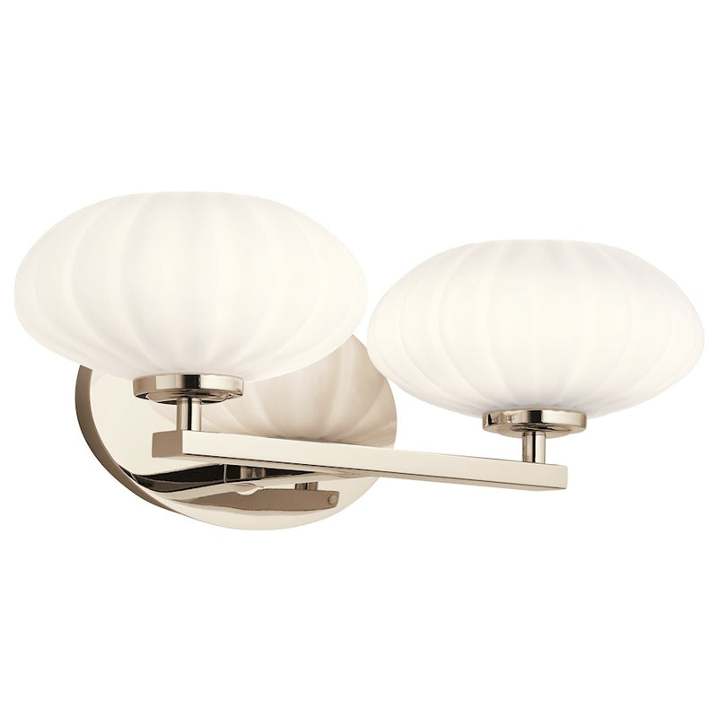 Kichler Pim 34in 4-Light Vanity Light | Mid-Century Modern Polished Nickel and Satin Etched Opal Glass | Bathroom Vanity | Model 55026PN