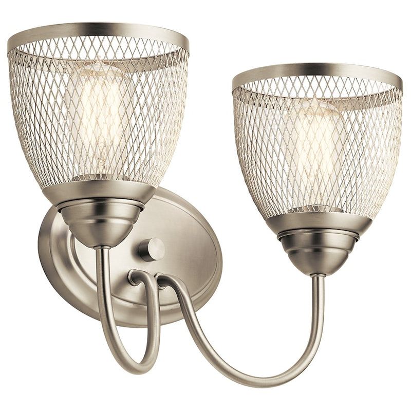 Kichler Voclain 16in 2-Light Vanity Light | Industrial Brushed Nickel Steel and Mesh Shade | Bathroom Vanity Light | 16 x 10.5 x 8 in | Model 55042NI