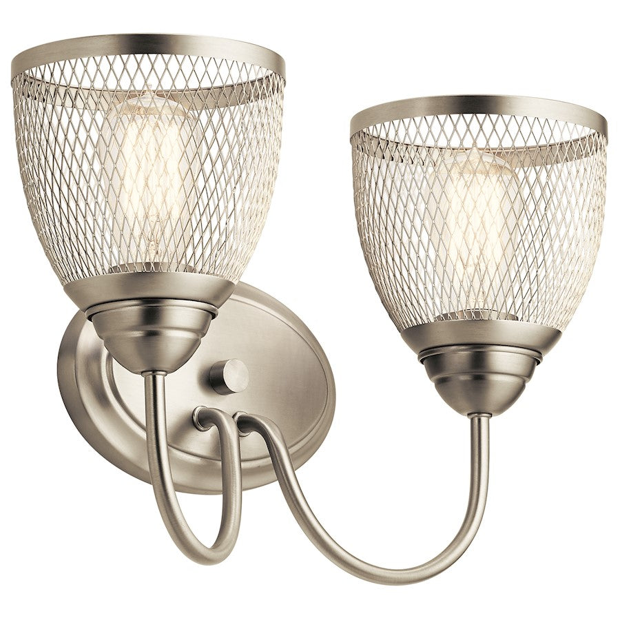 Kichler Voclain 16in 2-Light Vanity Light | Industrial Brushed Nickel Steel and Mesh Shade | Bathroom Vanity Light | 16 x 10.5 x 8 in | Model 55042NI