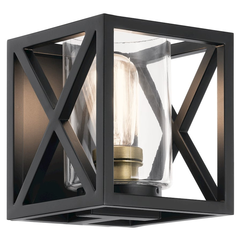 Kichler Moorgate 7in 1-Light Wall Sconce | Lodge Distressed Antique White Steel with Clear Glass | Hallway & Bedroom Accent | Model 55063DAW