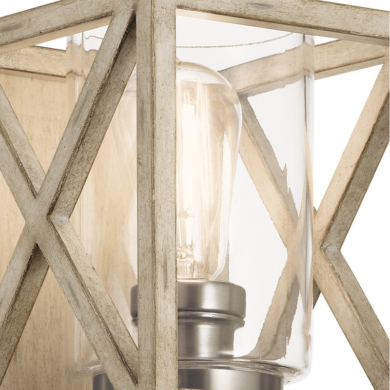 Kichler Moorgate 7in 1-Light Wall Sconce | Lodge Distressed Antique White Steel with Clear Glass | Hallway & Bedroom Accent | Model 55063DAW