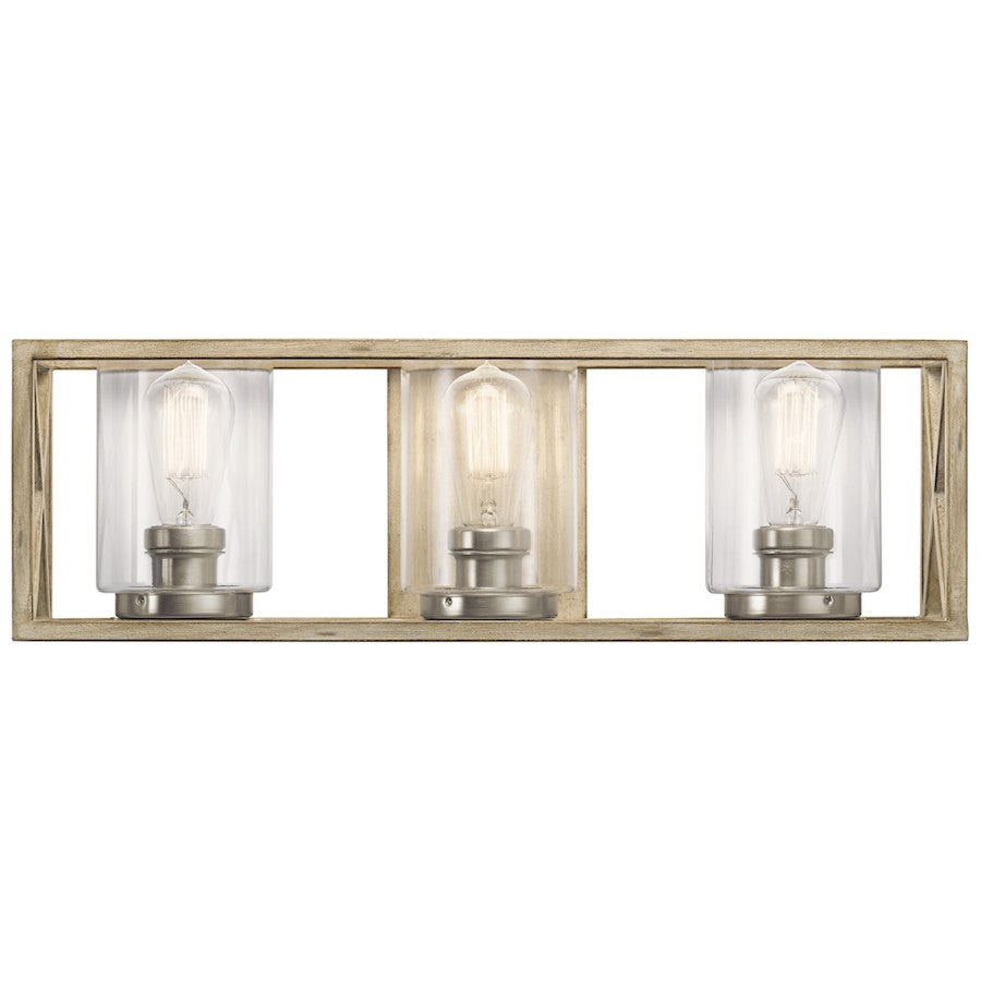 Kichler Moorgate 23in 3-Light Vanity Light | Distressed Antique White Steel and Clear Glass | Bathroom Vanity Light | 22.75 x 7.25 x 7.25 | Model 55065DAW
