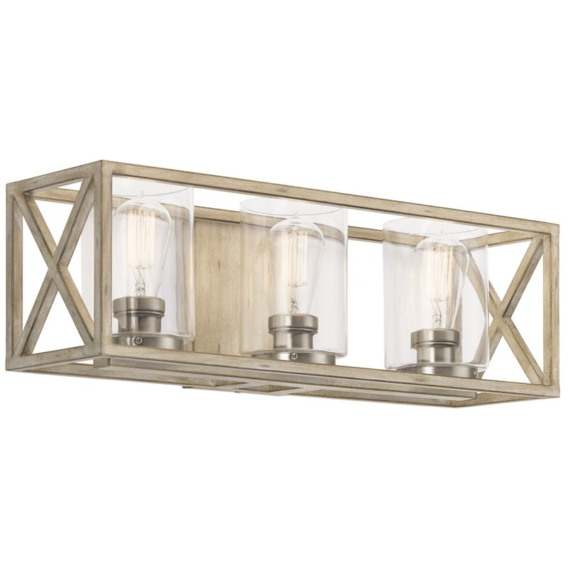 Kichler Moorgate 23in 3-Light Vanity Light | Distressed Antique White Steel and Clear Glass | Bathroom Vanity Light | 22.75 x 7.25 x 7.25 | Model 55065DAW