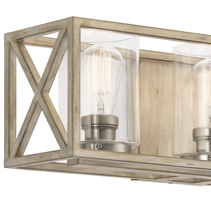 Kichler Moorgate 23in 3-Light Vanity Light | Distressed Antique White Steel and Clear Glass | Bathroom Vanity Light | 22.75 x 7.25 x 7.25 | Model 55065DAW