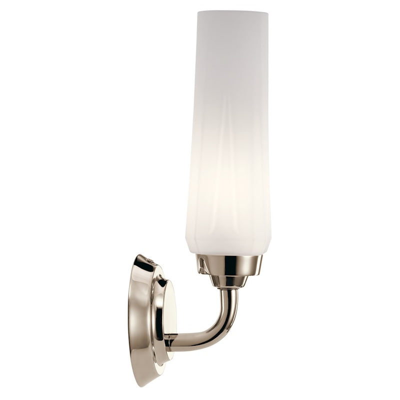 Kichler Truby 20.5in 2-Light Wall Sconce | Polished Nickel and Satin Etched Opal Glass | Bathroom Vanity & Hallway | W 20.5 x H 4.5 x | Model 55074PN