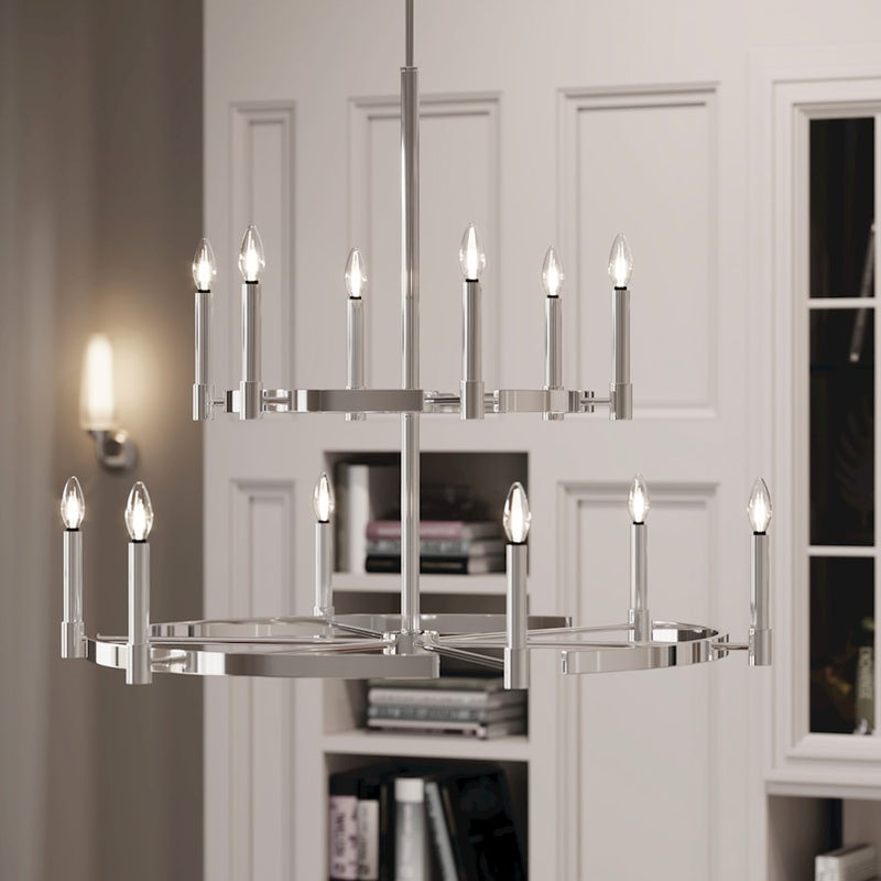 Kichler Truby 20.5in 2-Light Wall Sconce | Polished Nickel and Satin Etched Opal Glass | Bathroom Vanity & Hallway | W 20.5 x H 4.5 x | Model 55074PN