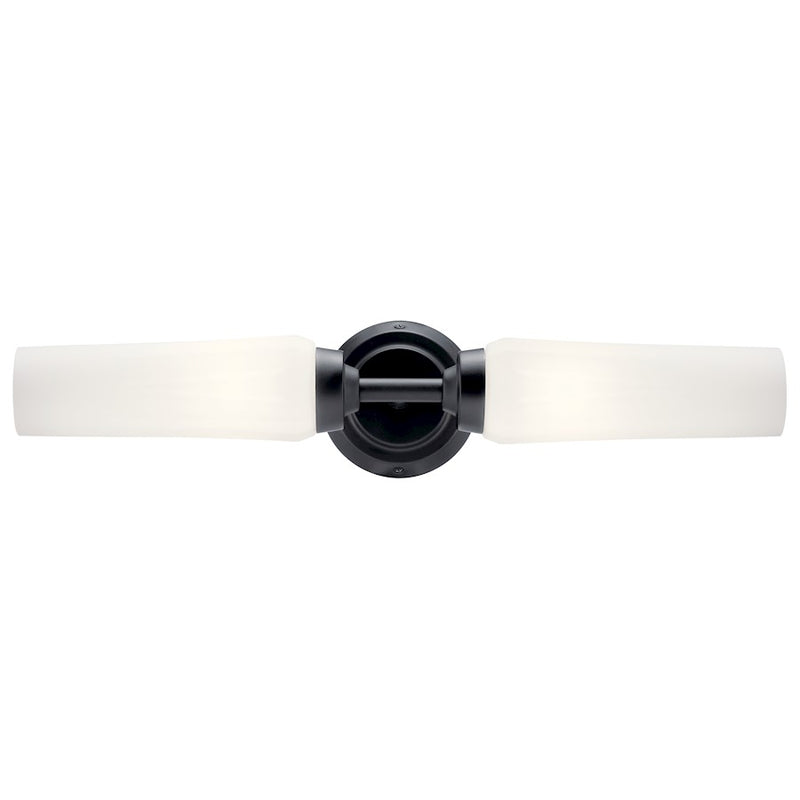 Kichler Truby 20.75in 2-Light Vanity Light | Modern Black Steel & Satin Etched Opal Glass | Bathroom Vanity Light | Damp Rated | Model 55074BK