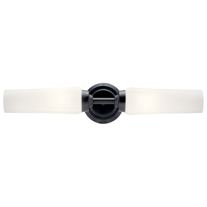 Kichler Truby 20.75in 2-Light Vanity Light | Modern Black Steel & Satin Etched Opal Glass | Bathroom Vanity Light | Damp Rated | Model 55074BK