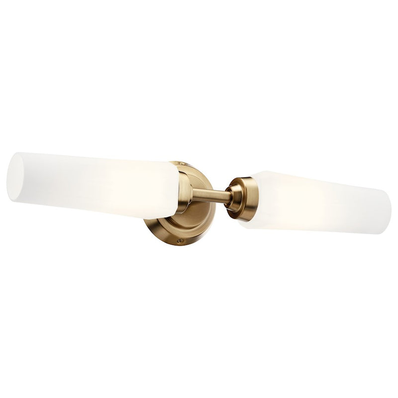 Kichler Truby 2-Light Wall Sconce | Champagne Bronze Steel and Satin Etched Cased Opal Glass | Bathroom Vanity & Hallway Accent | Model 55074CPZ