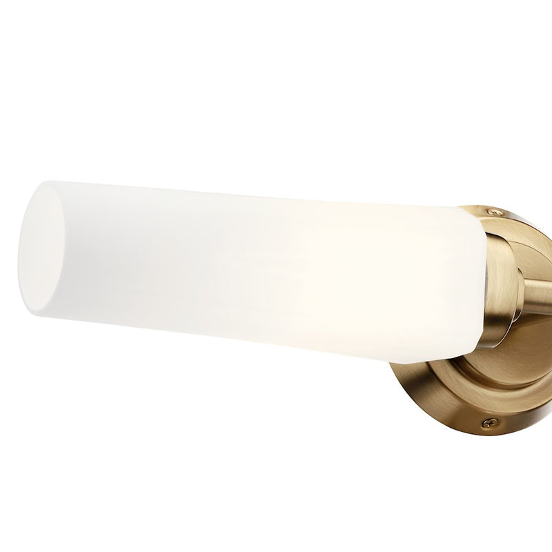 Kichler Truby 2-Light Wall Sconce | Champagne Bronze Steel and Satin Etched Cased Opal Glass | Bathroom Vanity & Hallway Accent | Model 55074CPZ