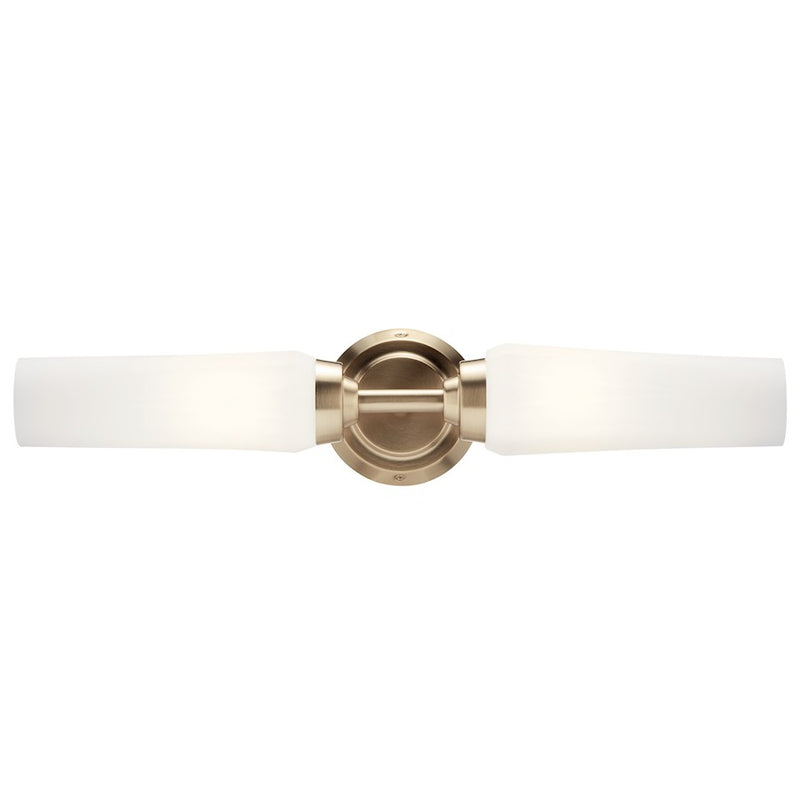 Kichler Truby 2-Light Wall Sconce | Champagne Bronze Steel and Satin Etched Cased Opal Glass | Bathroom Vanity & Hallway Accent | Model 55074CPZ