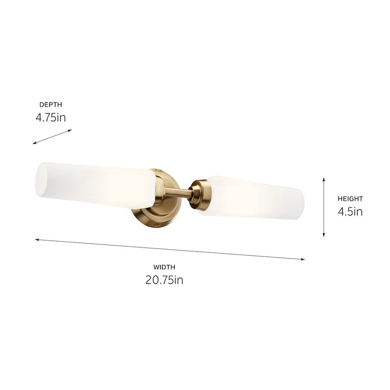 Kichler Truby 2-Light Wall Sconce | Champagne Bronze Steel and Satin Etched Cased Opal Glass | Bathroom Vanity & Hallway Accent | Model 55074CPZ