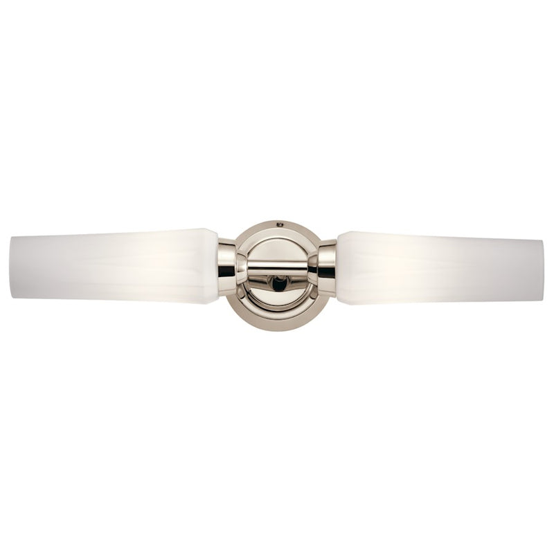 Kichler Truby 20.5in 2-Light Wall Sconce | Polished Nickel and Satin Etched Opal Glass | Bathroom Vanity & Hallway | W 20.5 x H 4.5 x | Model 55074PN