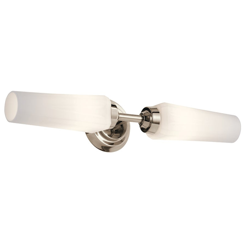 Kichler Truby 20.5in 2-Light Wall Sconce | Polished Nickel and Satin Etched Opal Glass | Bathroom Vanity & Hallway | W 20.5 x H 4.5 x | Model 55074PN