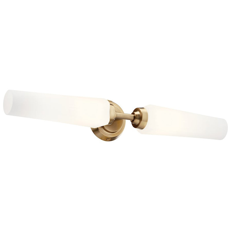 Kichler Truby 26in 2-Light Vanity Light | Champagne Bronze Steel & Satin Etched Opal Glass | Bathroom Vanity | 26 x 4 in | Model 55075CPZ