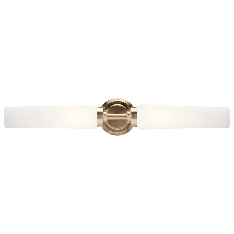 Kichler Truby 26in 2-Light Vanity Light | Champagne Bronze Steel & Satin Etched Opal Glass | Bathroom Vanity | 26 x 4 in | Model 55075CPZ