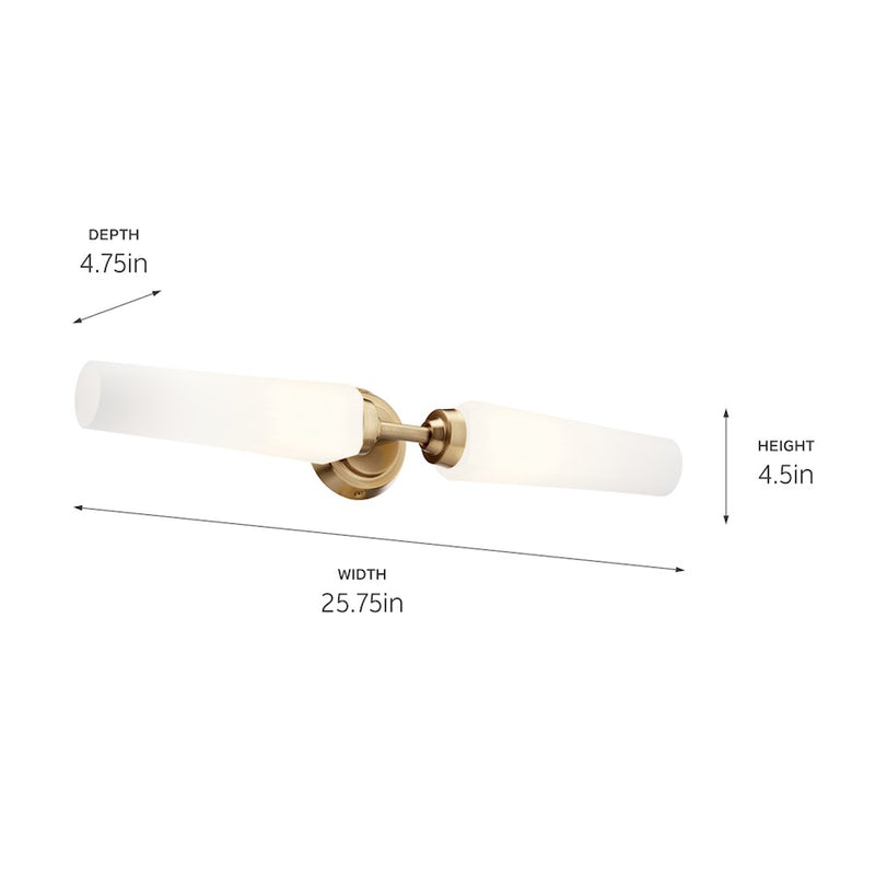 Kichler Truby 26in 2-Light Vanity Light | Champagne Bronze Steel & Satin Etched Opal Glass | Bathroom Vanity | 26 x 4 in | Model 55075CPZ