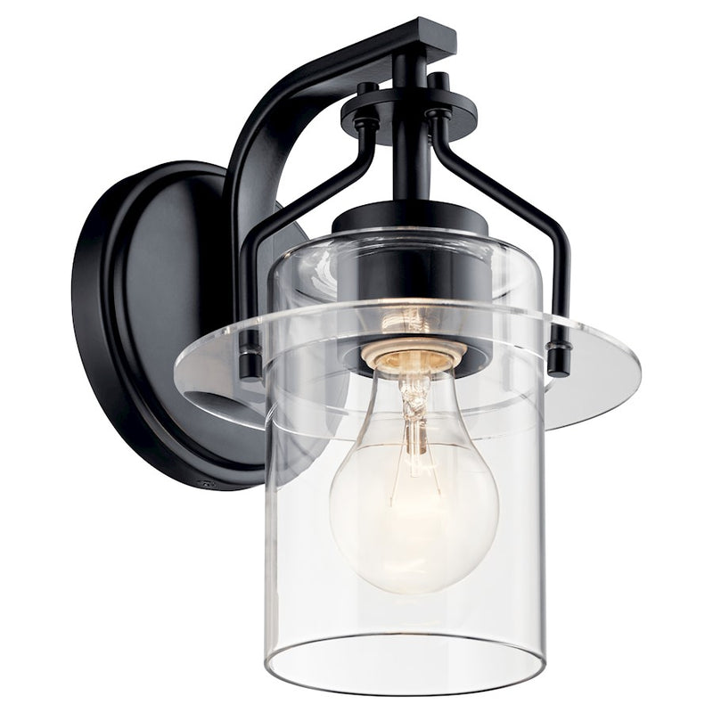 Kichler Everett 1-Light Wall Sconce | Industrial Brushed Brass and Clear Glass | Bedroom & Hallway Accent | 6.5 x 9.25 in | Model 55077NBR