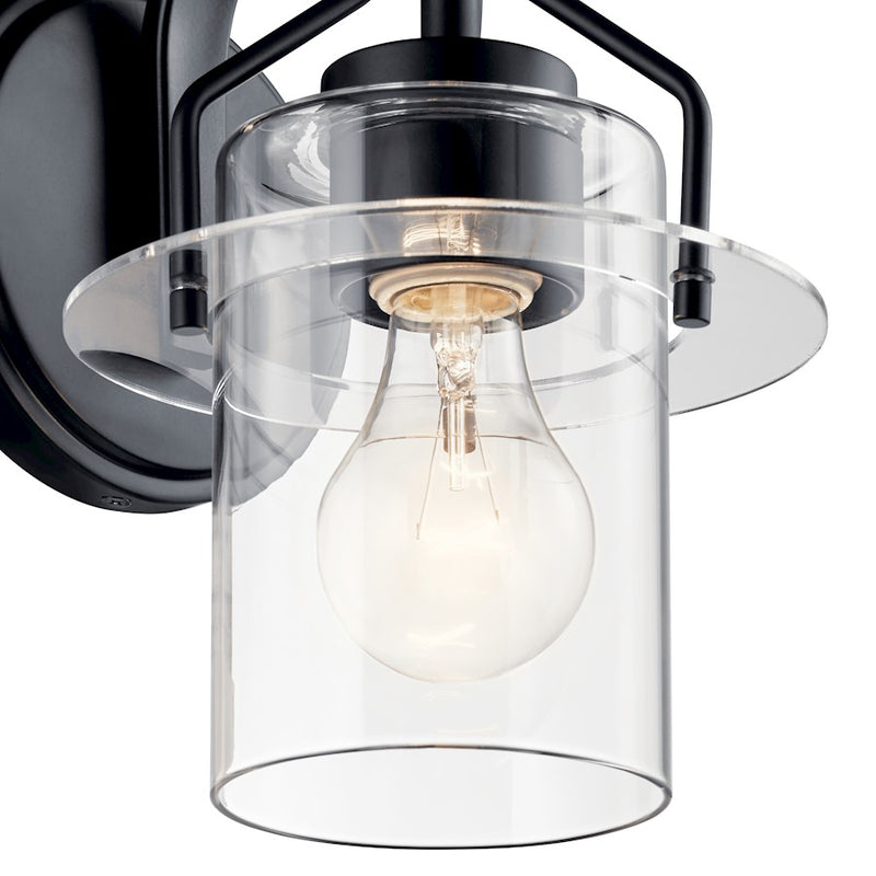 Kichler Everett 1-Light Wall Sconce | Industrial Brushed Brass and Clear Glass | Bedroom & Hallway Accent | 6.5 x 9.25 in | Model 55077NBR