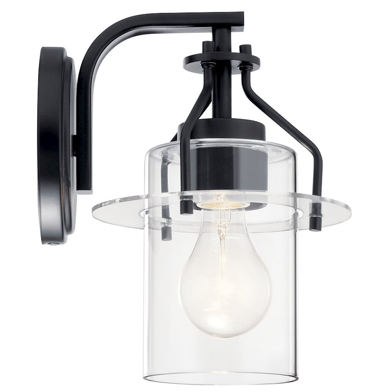 Kichler Everett 1-Light Wall Sconce | Industrial Brushed Brass and Clear Glass | Bedroom & Hallway Accent | 6.5 x 9.25 in | Model 55077NBR