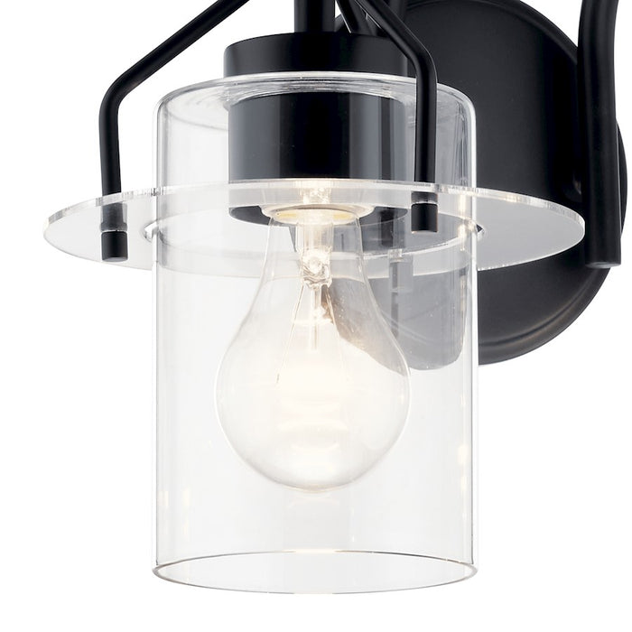 Kichler Everett 16in 2-Light Vanity Light | Industrial Black & Clear Glass | Bathroom Vanity Light | 75W Each, Incandescent, Damp Rated | Model 55078BK