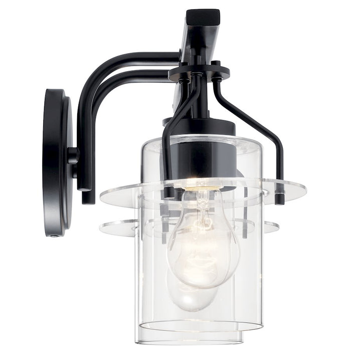 Kichler Everett 16in 2-Light Vanity Light | Industrial Black & Clear Glass | Bathroom Vanity Light | 75W Each, Incandescent, Damp Rated | Model 55078BK