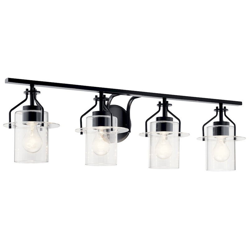 Kichler Everett 34in 4-Light Vanity Light | Brushed Brass Steel with Clear Glass | Bathroom Vanity & Powder Room Light | 4x75W A19 | Model 55080NBR