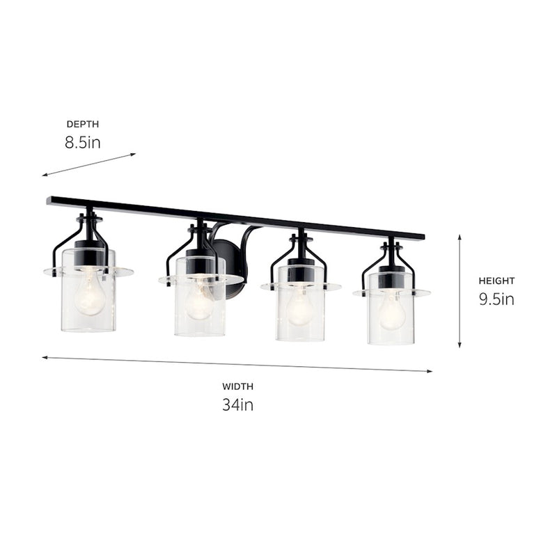 Kichler Everett 34in 4-Light Vanity Light | Brushed Brass Steel with Clear Glass | Bathroom Vanity & Powder Room Light | 4x75W A19 | Model 55080NBR